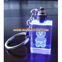 High quality promotional logo laser engraving crystal keychain gifts with led light