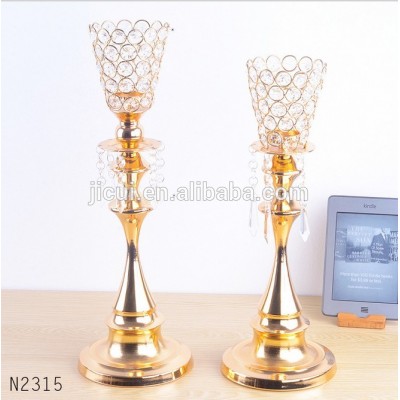 high quanlity crystal  golden color metal candle holder