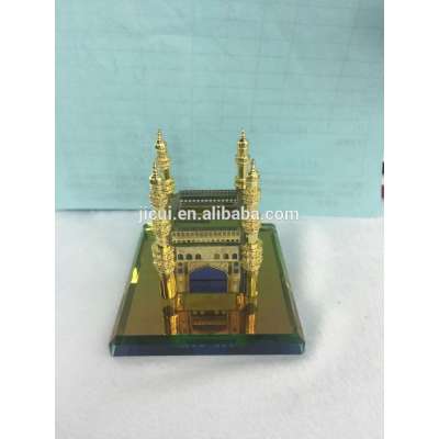 Crystal Hyderabad Charminar Mosque Model & Gold Plated Metal Charminar Model for India Wedding Gift